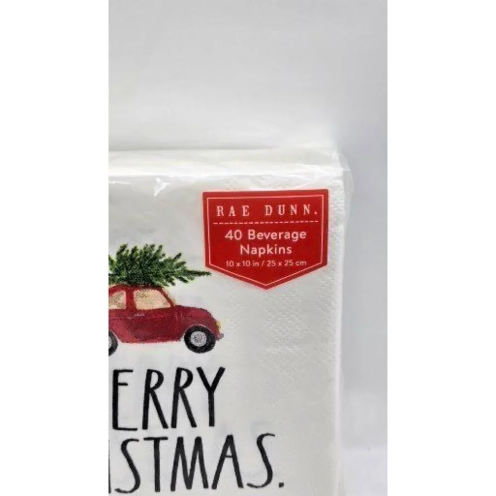 RAE DUNN Merry Christmas tree on the car of 40 Paper 3 ply Beverage Napkins